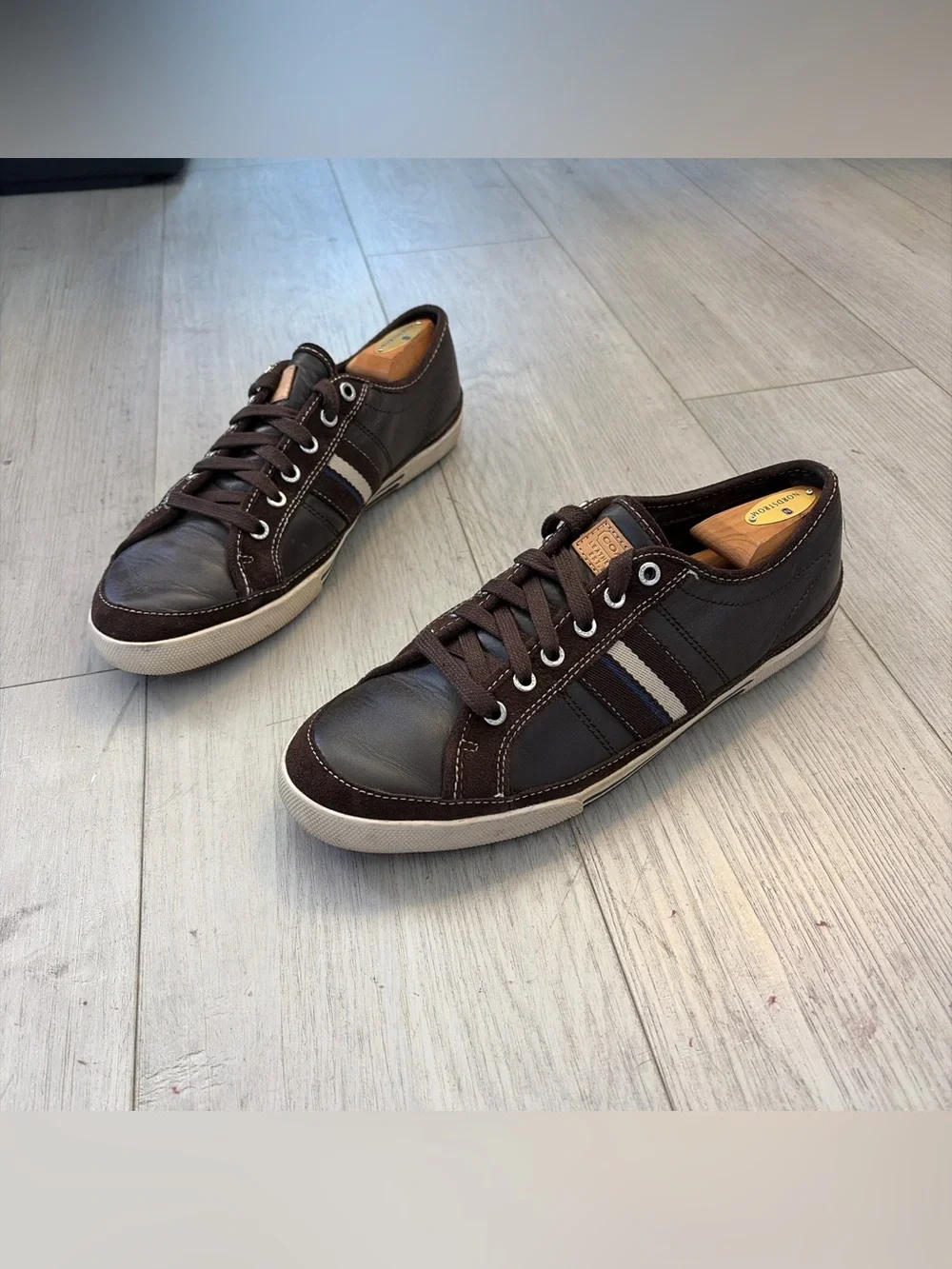 Coach brown leather and suede low top sneakers